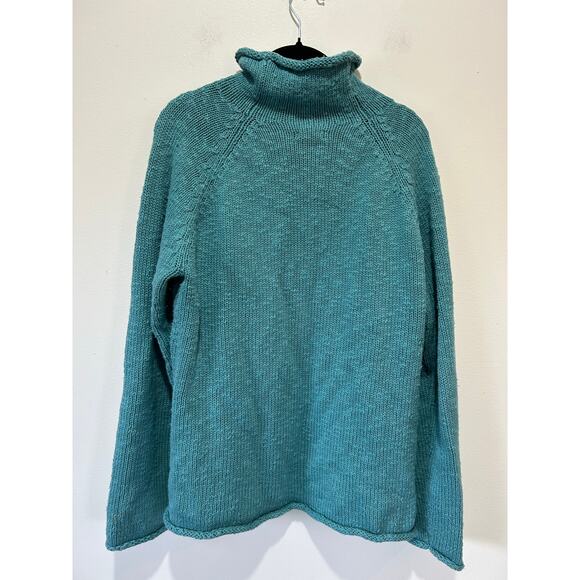 L.L.Bean Turquoise Cotton Knit Roll Neck Sweater-L - Picture 2 of 7